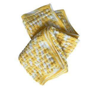 Crochet Baby Toddler Adult Blanket Throw Yellow White 42" X 48" Soft Neutral